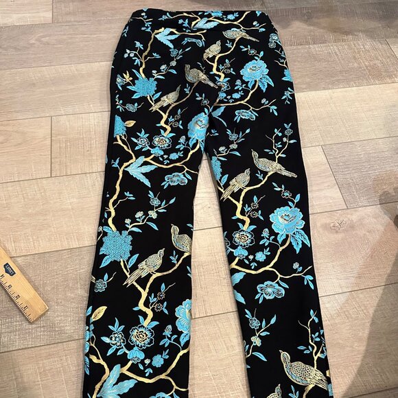 SOFT SURROUNDINGS WOMENS GOLD TEAL BLACK BIRD PANTS MEDIUM - Picture 10 of 10